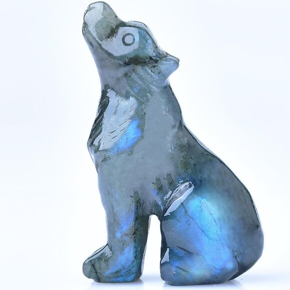 2.1 Inch Labradorite Obsidian Wolf Healing Crystal Stone Energy Gemstones Statue - Picture 1 of 6